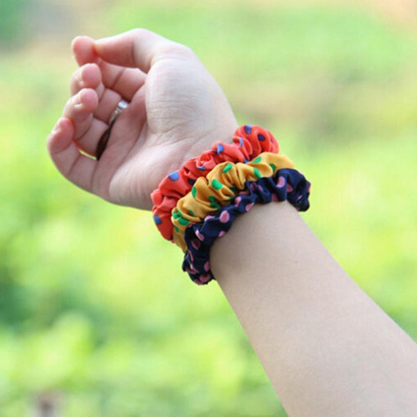 Women Fashion Girl Scrunchie Dot Print Hair Band Rope Ponytail Holder