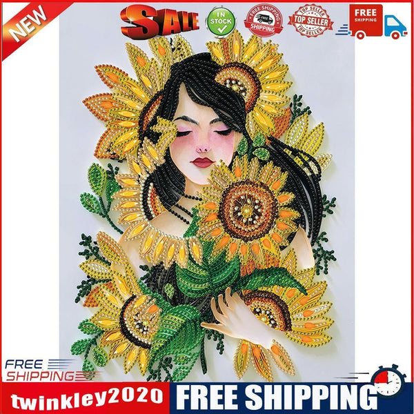 DIY 5D Diamond Sunflower Girl Part Special Drill Rhinestone Painting Kit