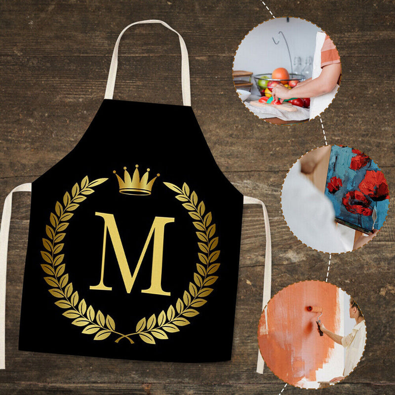Letter M Kitchen Linen Apron Waterproof Household Cleaning Bibs (82x68cm)