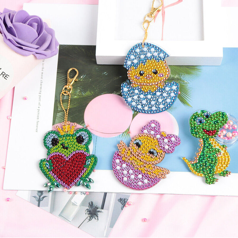 4pcs Small Animals Cross Stitch Key Chain Special Shaped Diamond Painting Newly