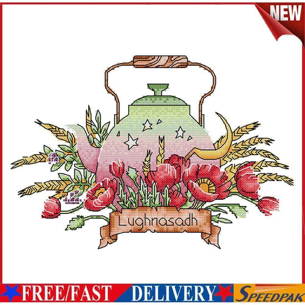 Partial Embroidery Teapot Stamped Canvas 14CT DIY Cross Stitch Kits (J534) #F