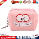 Leather Women Cute Cartoon Emotion Coin Holder Purses Mini Clutch (Pink)