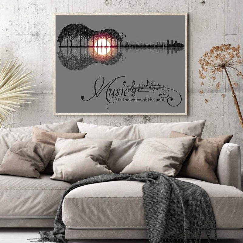 Sunset Guitar Tree Canvas Painted Oil Paint By Numbers Kit Bedroom Wall Art