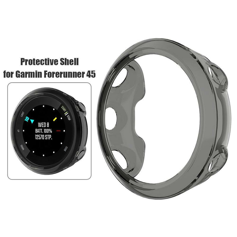 Soft Transparent TPU Case for Garmin Forerunner 45 Protector Cover (Black)