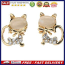 Cat Eye Stone Diamond Shiny Kitty Cute Small Animal Earrings (White)