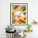 Full Drill Round Rhinestone Picture DIY 5D Mosaic Pig in Sunflower Painting Kit