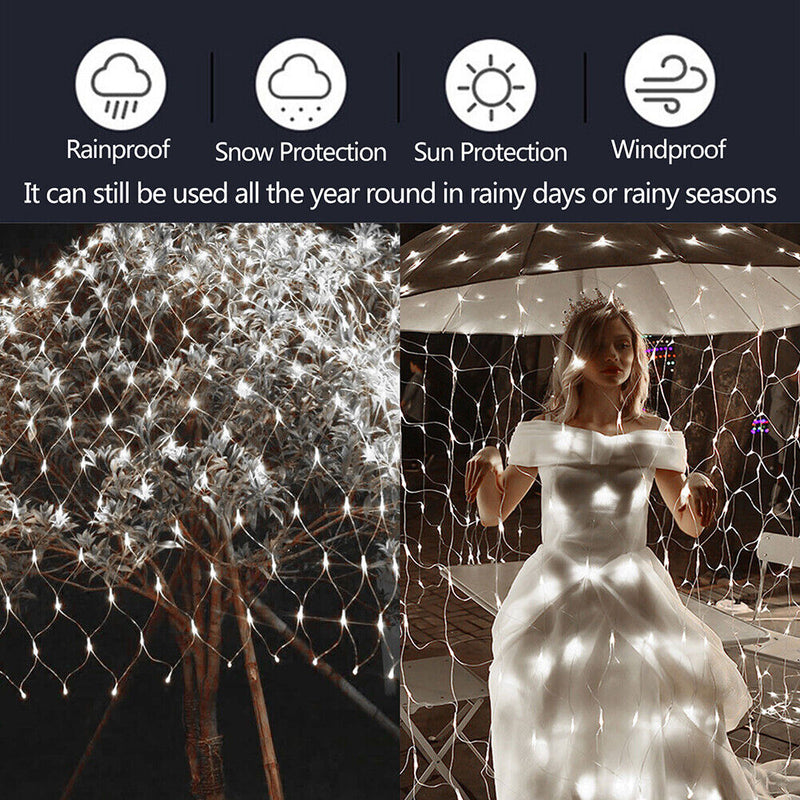 LED Net Curtain Fairy Lights Solar Wedding Party Garden Decor (Cold White) Newly