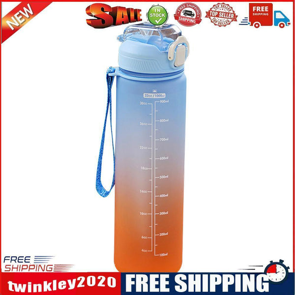 Plastic Water Bottle with Time Marker Sports Leakproof Drink Cup (Blue)