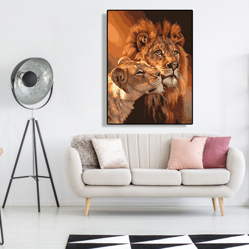 Hand Painted Artwork Frameless DIY Snuggle Lions Painting By Numbers Kit