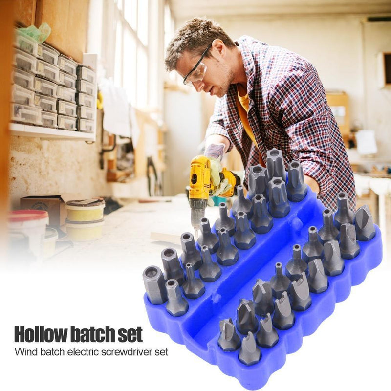 33pcs/Set Hollow Electric Drill Screwdrivers Bit Repair Hand Tools (Blue) Newly