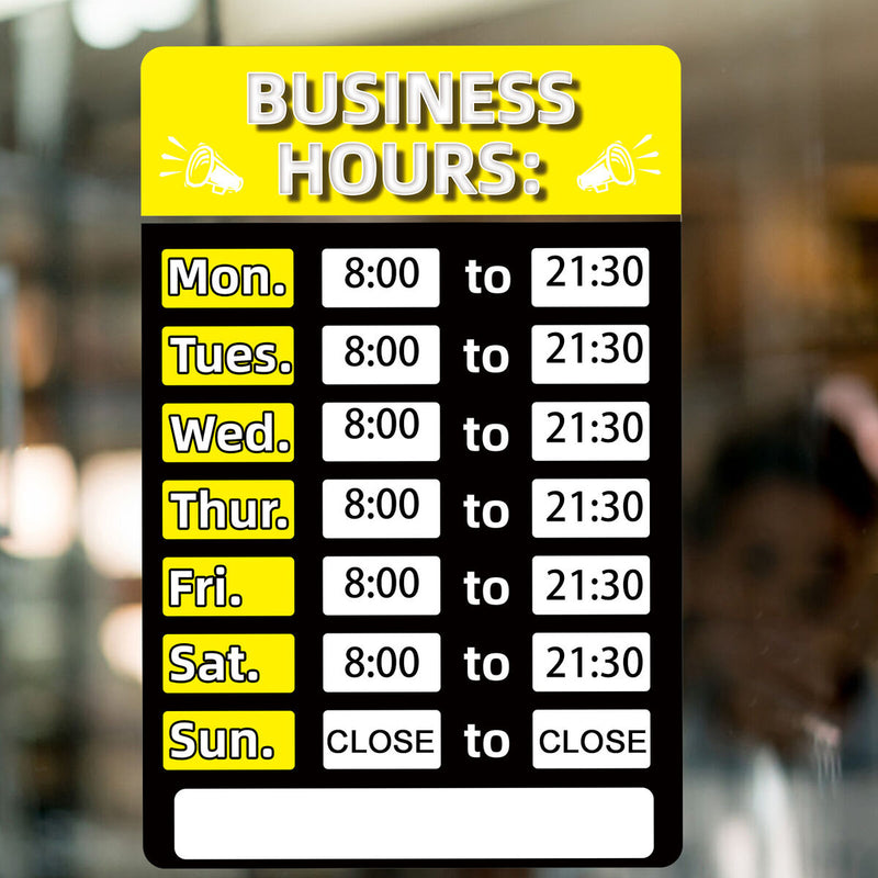 Business Hours Sign Hours of Operation Signs for Window / Door (Yellow) Newly