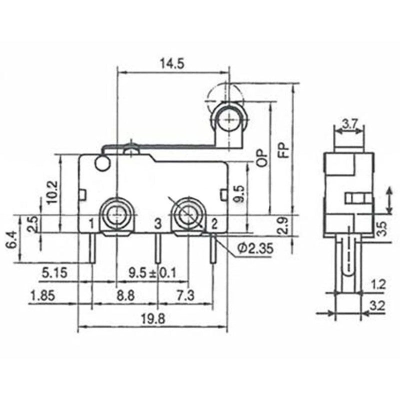 PCB Terminals Normal Open/Close Micro Limit Switch KW11-N KW12 Lever Arm Roller