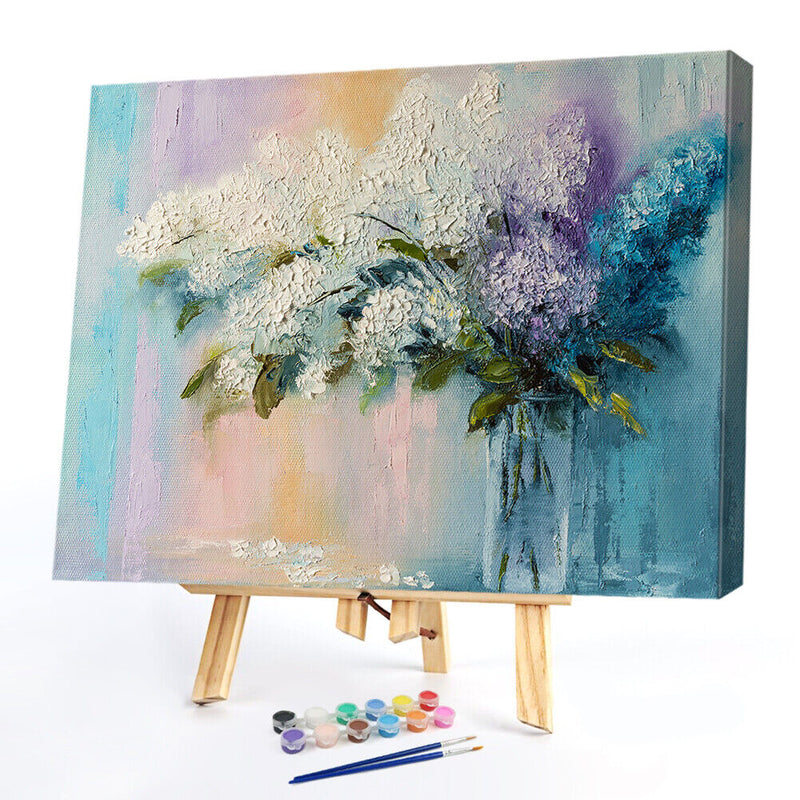 Frameless Oil Paint By Numbers DIY Vase Lavender Picture Craft Home Decorat