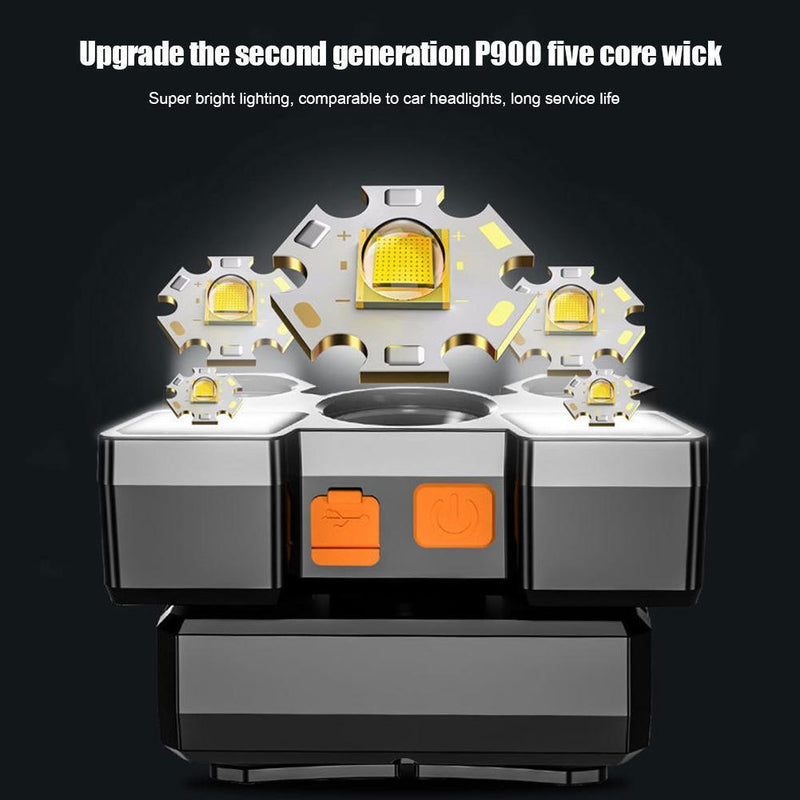 5xLED Beads Portable Fishing Headlight USB Rechargeable Waterproof Headlamp
