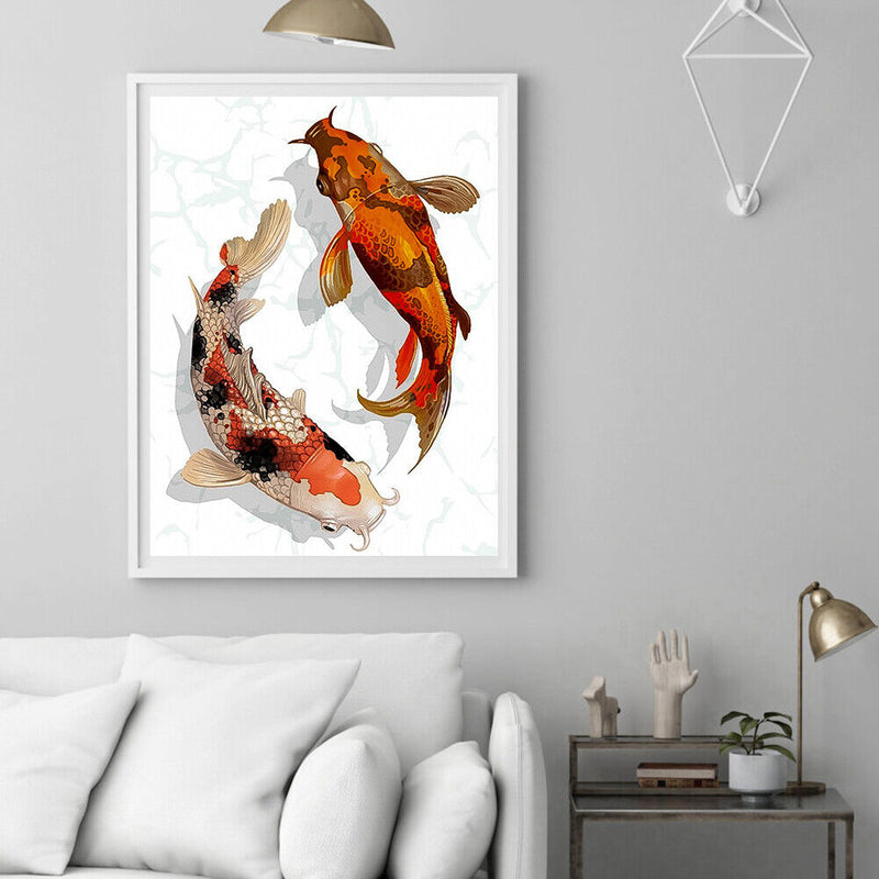 Koi 5D DIY Full Round Drill Diamond Painting Rhinestones Mosaic Handwork 30x40cm