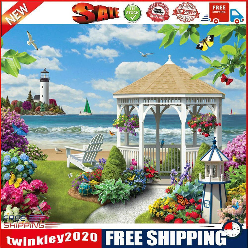 Painting By Numbers Kit DIY Seaside Pavilion Canvas Oil Art Picture Craft