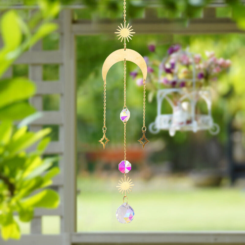 Suncatcher Crystal Star Moon Sun Chandelier Pendant Prism Hanging Lamp Ornament