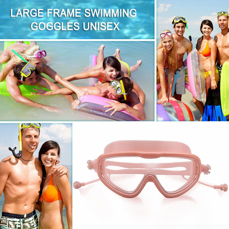 Swimming Goggles with Earplugs Waterproof HD Adults Diving Eyewear (Pink) Newly
