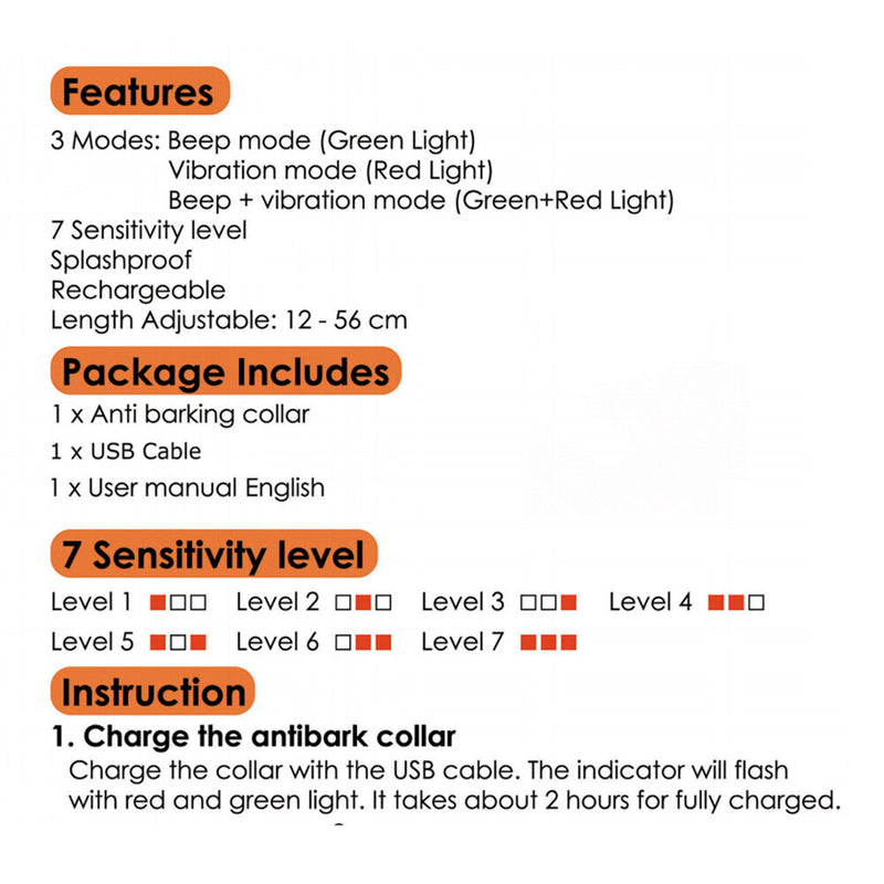 USB Pet Anti Barking Device Adjustable Ultrasonic Dogs Training Barkproof Collar