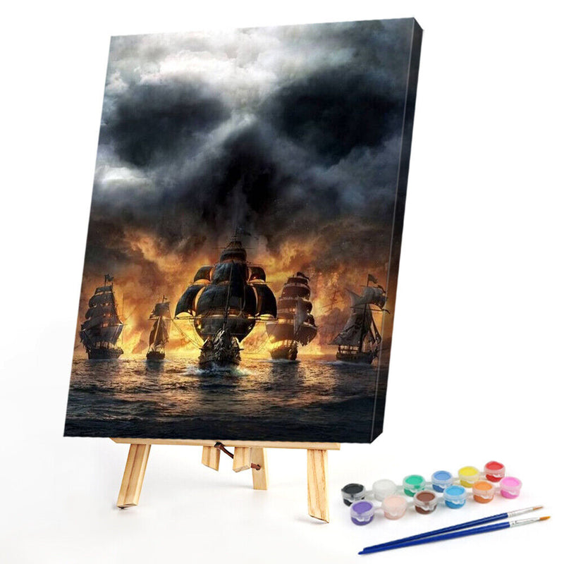 Fire Ship Drawing Frameless DIY Oil Paint by Numbers Canvas Home Decoration