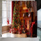 Christmas Tree Gift Printed Shower Curtain Waterproof Hook Hanging Bath Cover