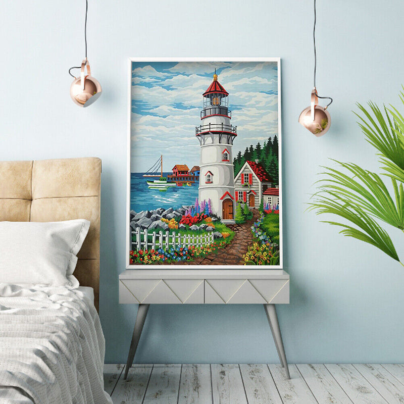 Hand Painted Oil Paint by Numbers DIY Lighthouse Drawing Wall Decoration Gift