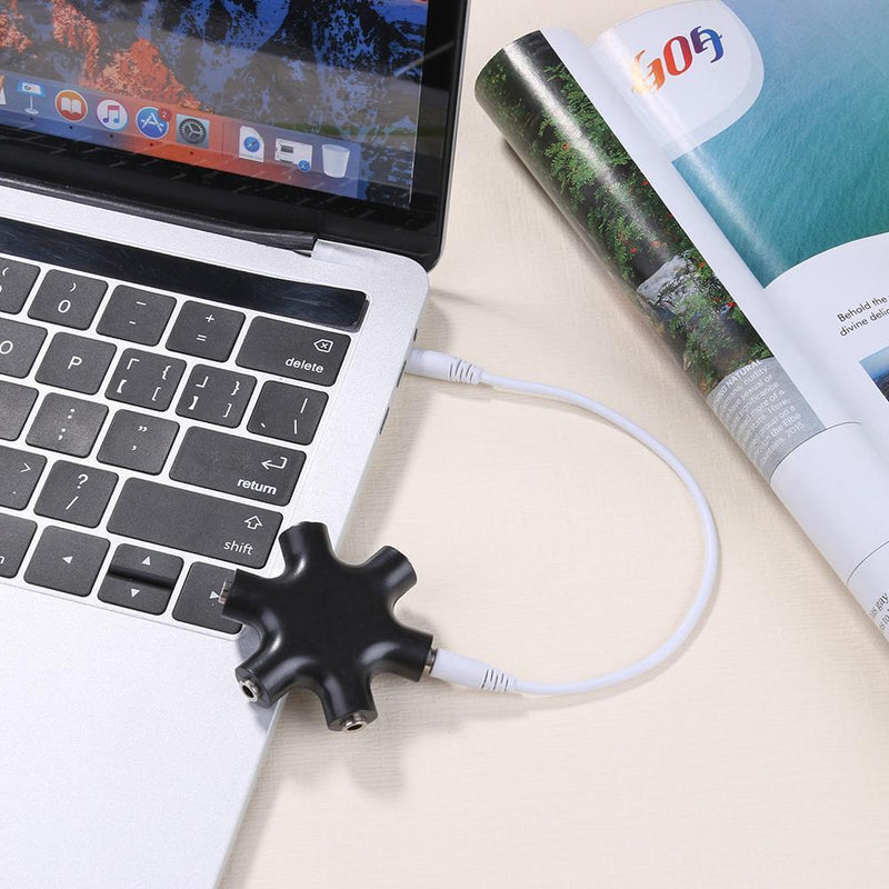 3.5mm Earphone Headphone Audio Splitter 1 Male to 5 Female Adapter (Black) Newly
