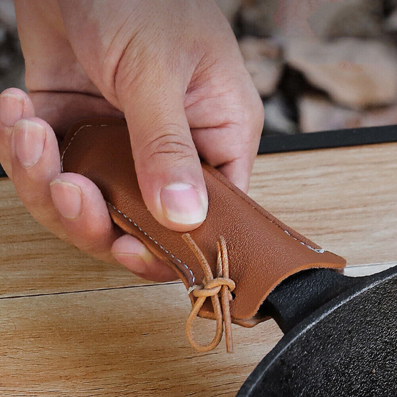 Durable PU Leather Frying Pan Handle Grip Protective Cover Kitchen Cooking To