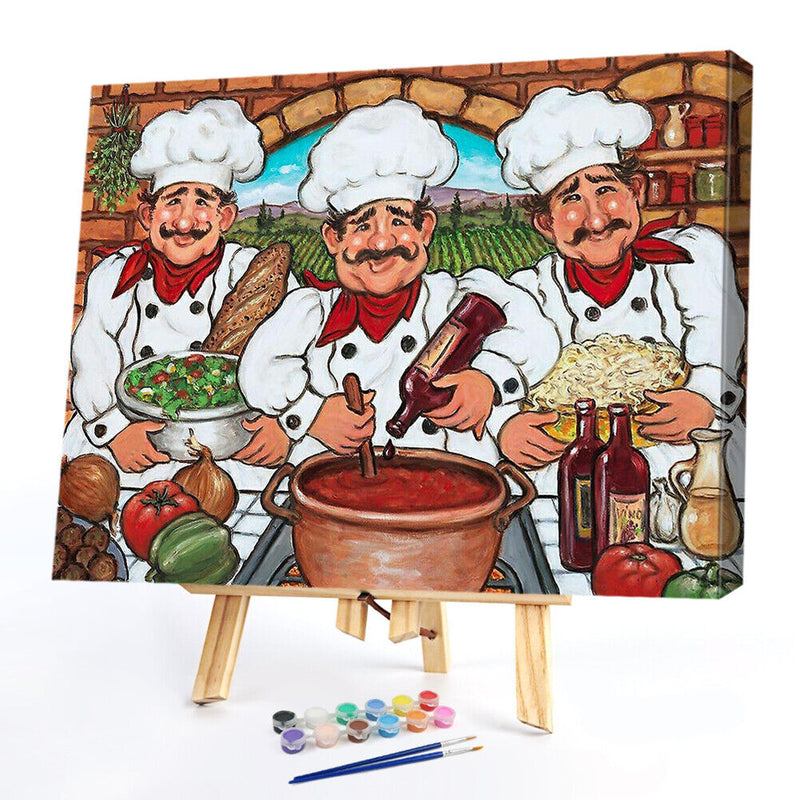 Three Chefs Canvas Paint By Numbers Oil Hand Painted Drawing Kit Home Decor