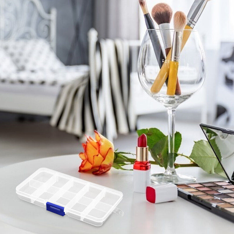 10 Grids Compartments Plastic Transparent Organizer Diamond Storage Box Newly