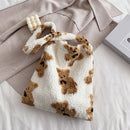 Women Plush Bear Pattern Shoulder Bag Winter Large Crossbody Bag (White)