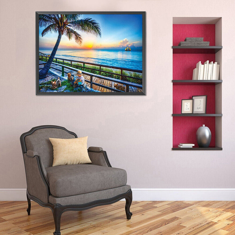 5D DIY Diamond Painting Full Round Drill Seaside Sunset Decor Rhinestone Crafts