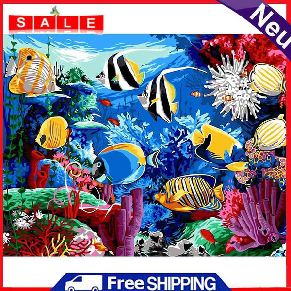 Painting By Numbers DIY Ocean Fish Canvas Oil Wall Art Picture Ornaments Kit