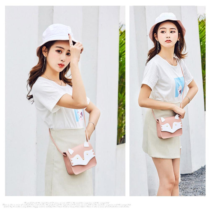 Women PU Leather Crossbody Cute Cartoon Cat Mini Square Shoulder Bag (Pink)