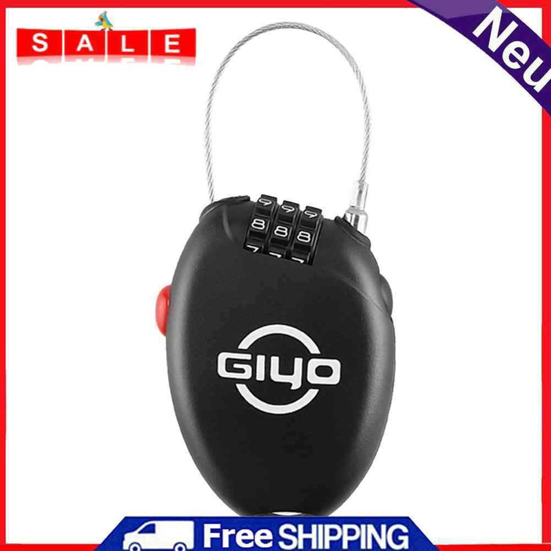 3 Digit Combination Lock with 2 Feet Retractable Steel Cable for Bike Luggage