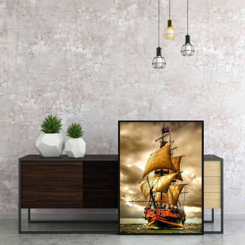 DIY Oil Paint by Numbers Sailboat Hand Painted Coloring Picture Gift Home Dec