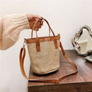 Fashion Bucket Straw Bag Female Summer Beach PU Woven Totes Crossbody Handbags
