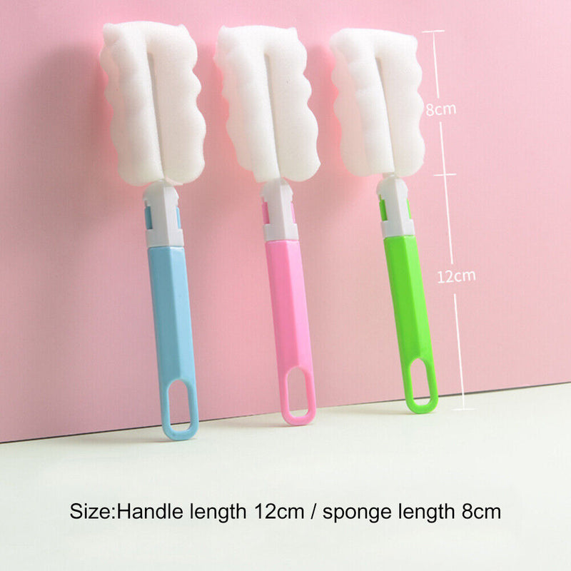 Sponge Long Handle Cup Brush Baby Glass Bottle Kitchen Cleaning Tool (Pink)