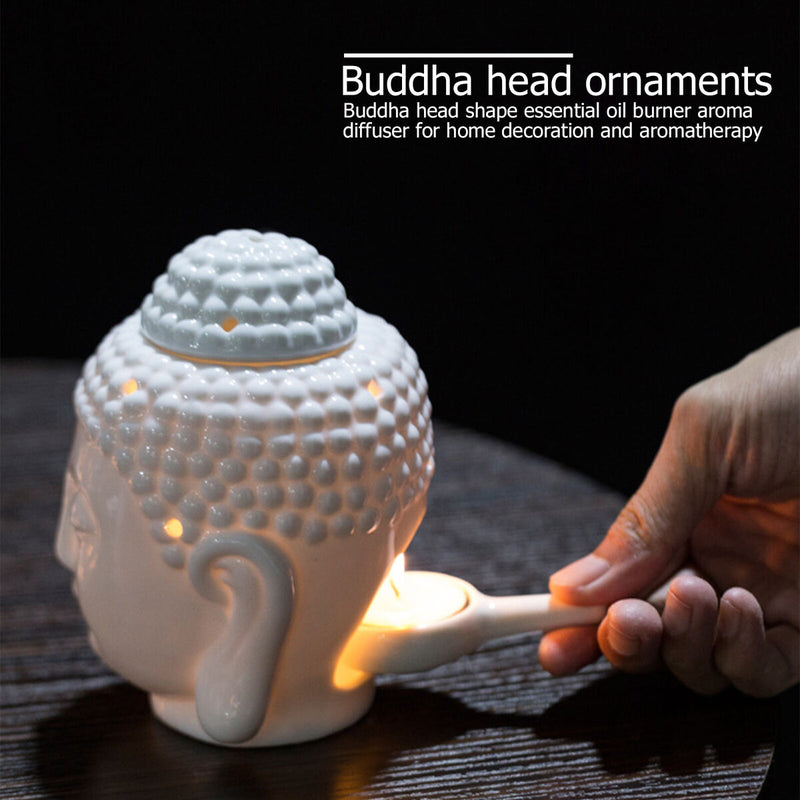 Essential Oil Burner Diffuser, Ceramic Buddha Head Aroma Candle Holders Newly