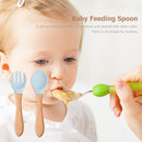 Baby Wooden Silicone Feeding Spoon Toddlers BPA-free Tableware (5) Newly