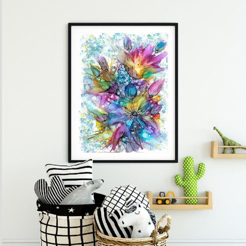 Oil Paint By Numbers Painting Kit Splash Colorful Ink Flower Drawing on Can