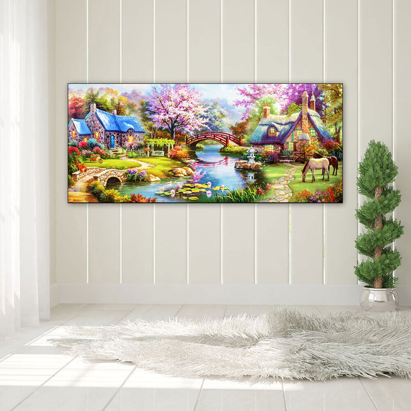 Woods Hut Waters Oil Paint By Numbers DIY Canvas Wall Picture Craft Home De