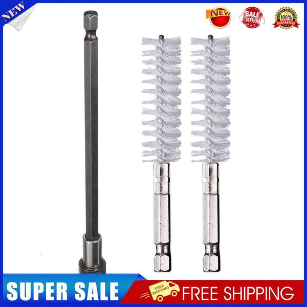 2pcs Pipe Dredge Hex Shank Brush Kit with Drill Extension Rod (White Nylon)