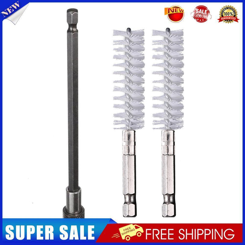 2pcs Pipe Dredge Hex Shank Brush Kit with Drill Extension Rod (White Nylon)