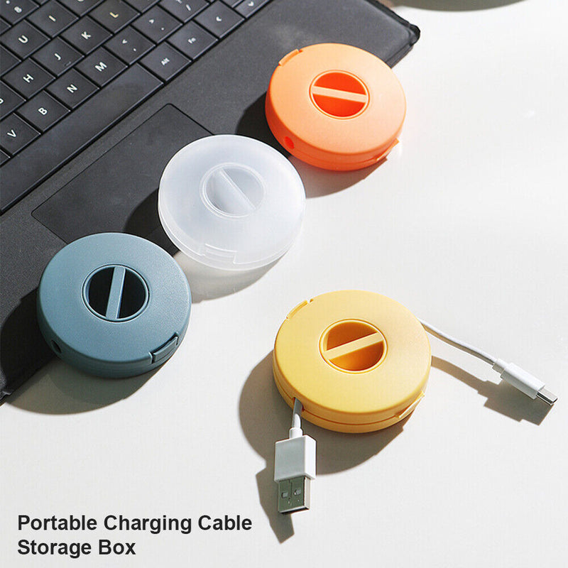 Portable Round Phone Cable Storage Box Rotatable Organizer Case (Blue) Newly