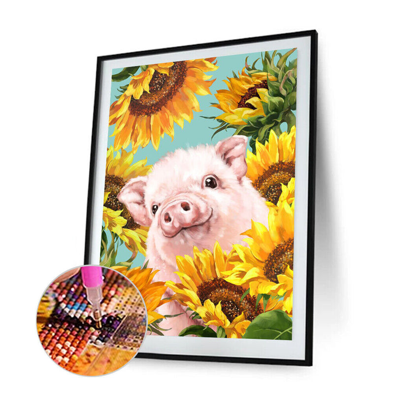 Full Drill Round Rhinestone Picture DIY 5D Mosaic Pig in Sunflower Painting Kit