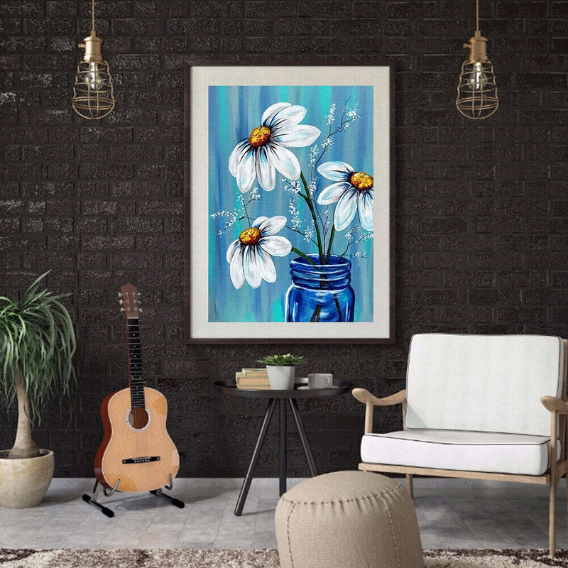 Blue Flowers Full Drill Mosaic Round Diamond Painting DIY Rhinestones Picture