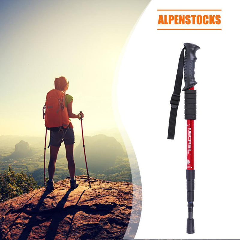 Trekking Pole 4 Sections Aluminum Telescopic Hiking Walking Cane (Red) Newly