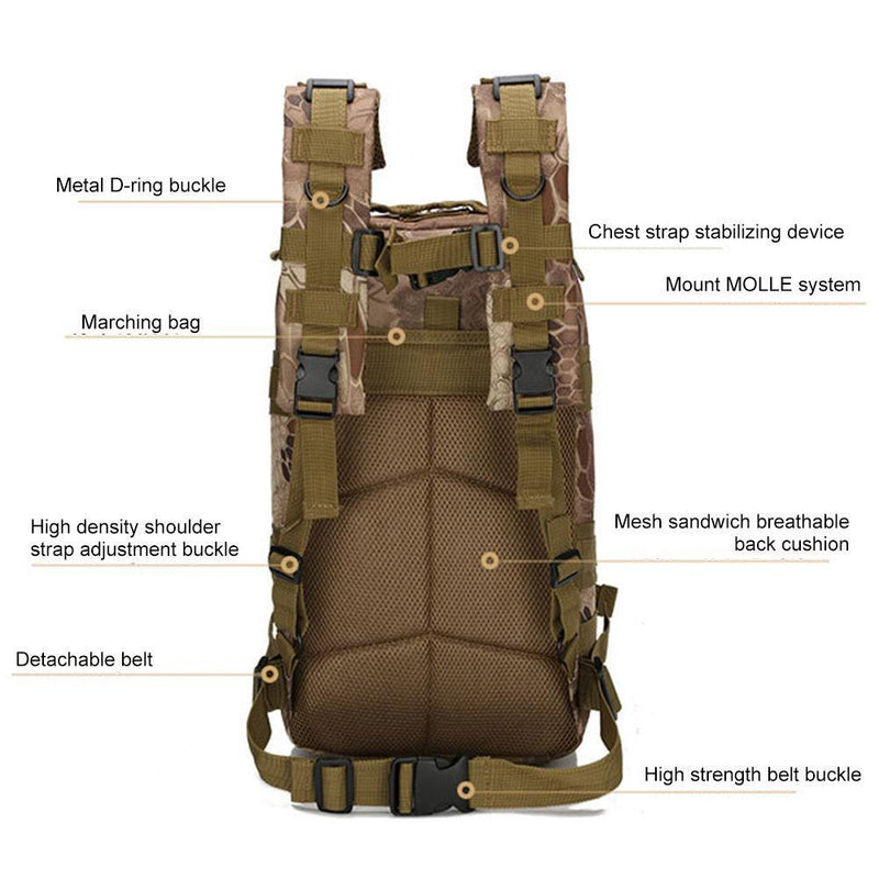 Outdoor Sports Backpack 25L Large 600D Oxford Molle Rucksack Bag (CP Camouflage)