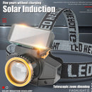 Head-mounted Flashlight Torch Solar + USB Rechargeable Head Light Waterproof